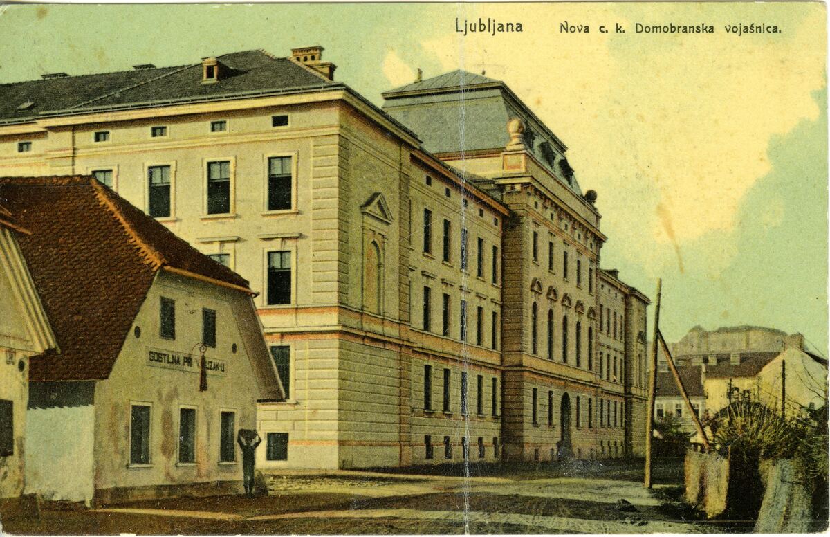 Razglednica nove c.k. domobranske vojašnice, okoli 1912